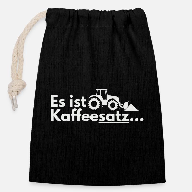 Motif du tracteur de la récolte de café - Sac cadeau en coton avec cordon (14 x 20 cm) - noir