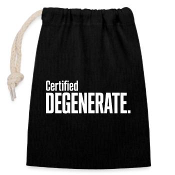 Certified Degenerate – Lustige Gen-Alpha-Memes - Verschließbarer Geschenkbeutel aus Baumwolle (14x20cm) - Schwarz - Vorne