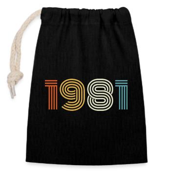 1981 Gift 1981 Vintage 1981 - Closable cotton gift bag (14x20cm) - black - Front