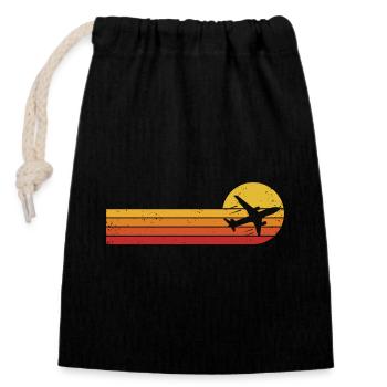Airplane Pilot Retro Aviation Air Traffic Aviator - Closable cotton gift bag (14x20cm) - black - Front