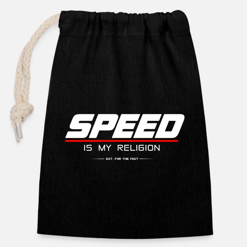 SPEED_IS_MY_RELIGION - Sac cadeau en coton avec cordon (14 x 20 cm) - noir