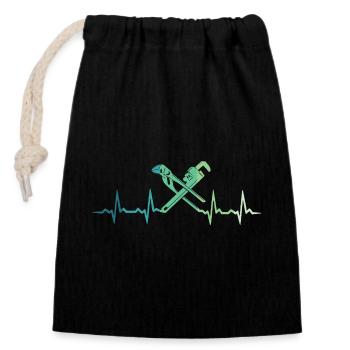 Heating engineer, plumber's heartbeat - Closable cotton gift bag (14x20cm) - black - Front