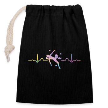 Boulderer heartbeat Bouldering Bouldering - Closable cotton gift bag (14x20cm) - black - Front