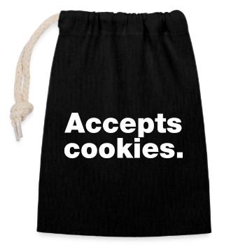 Accepts cookies - Closable cotton gift bag (14x20cm) - black - Front