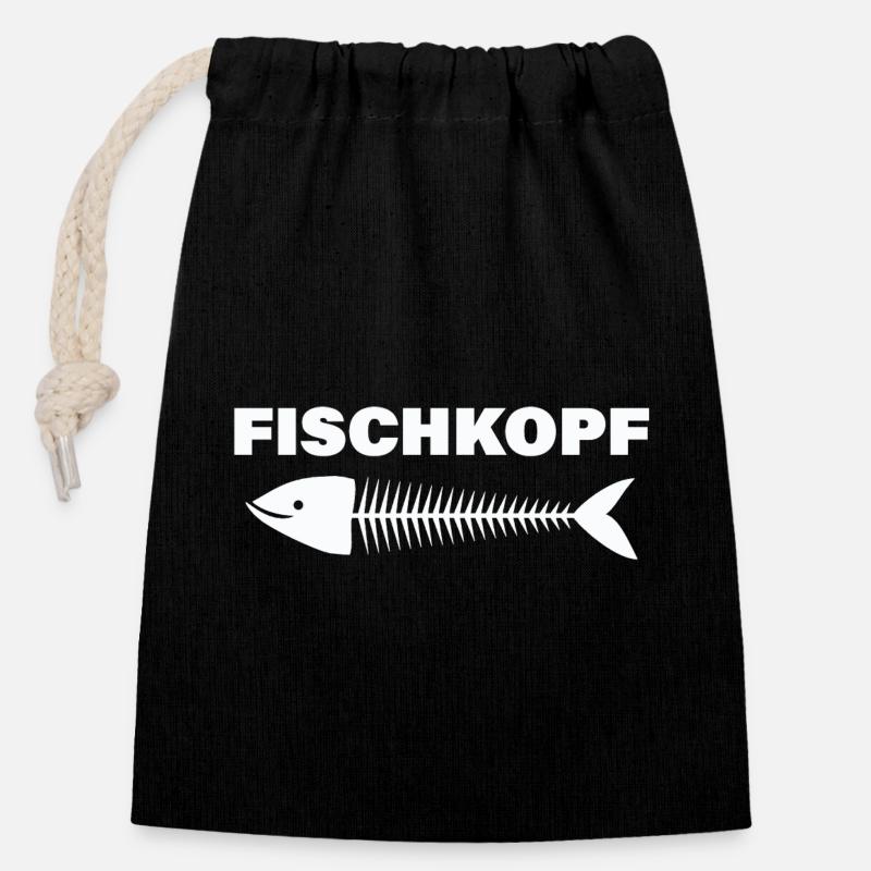 FISCHKOPF - Verschließbarer Geschenkbeutel aus Baumwolle (14x20cm) - Schwarz