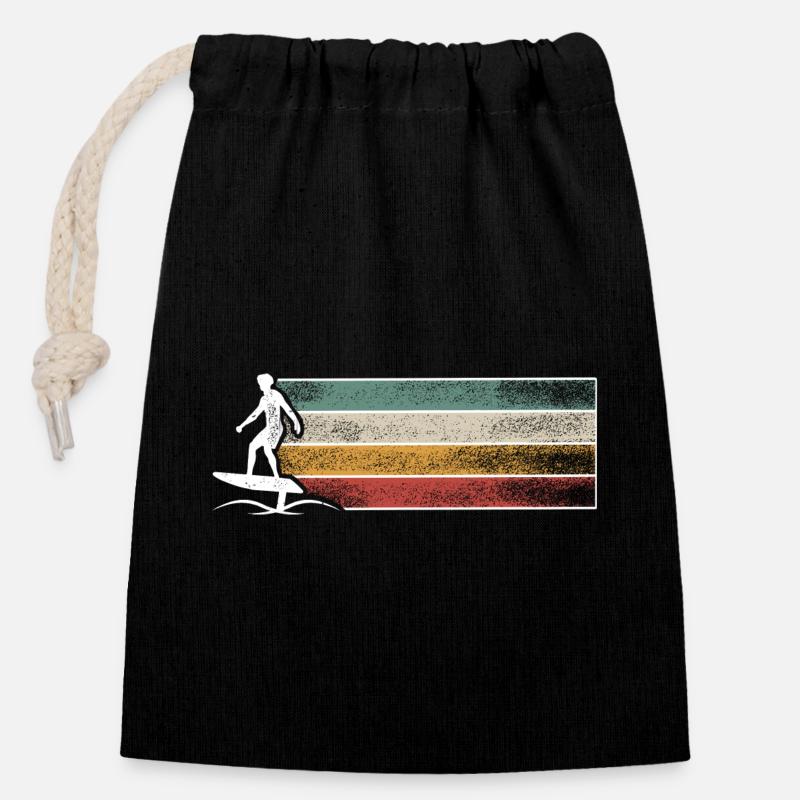 Hydroptère Surf Surf Surfer Hydroptère Surfen - Sac cadeau en coton avec cordon (14 x 20 cm) - noir