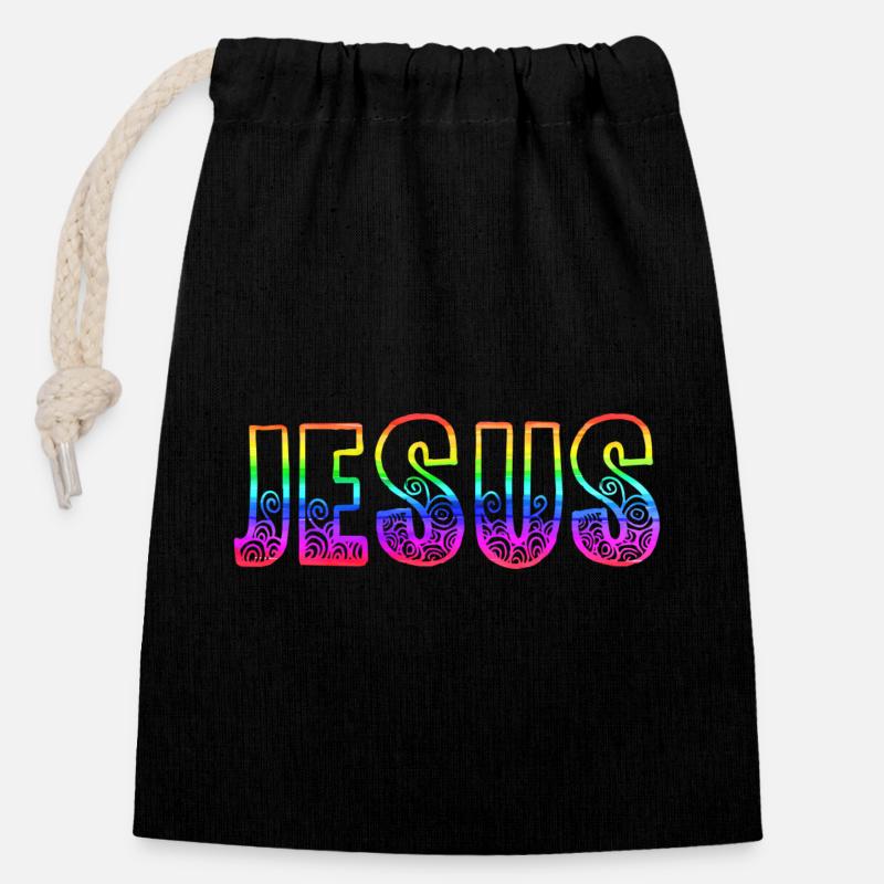 L’arc-en-ciel de Jésus - Sac cadeau en coton avec cordon (14 x 20 cm) - noir