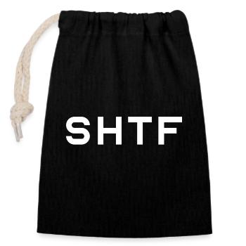 SHTF – Shit Hits The Fan - Closable cotton gift bag (14x20cm) - black - Front