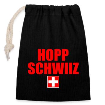 Hopp schwiiz - Verschließbarer Geschenkbeutel aus Baumwolle (14x20cm) - Schwarz - Vorne