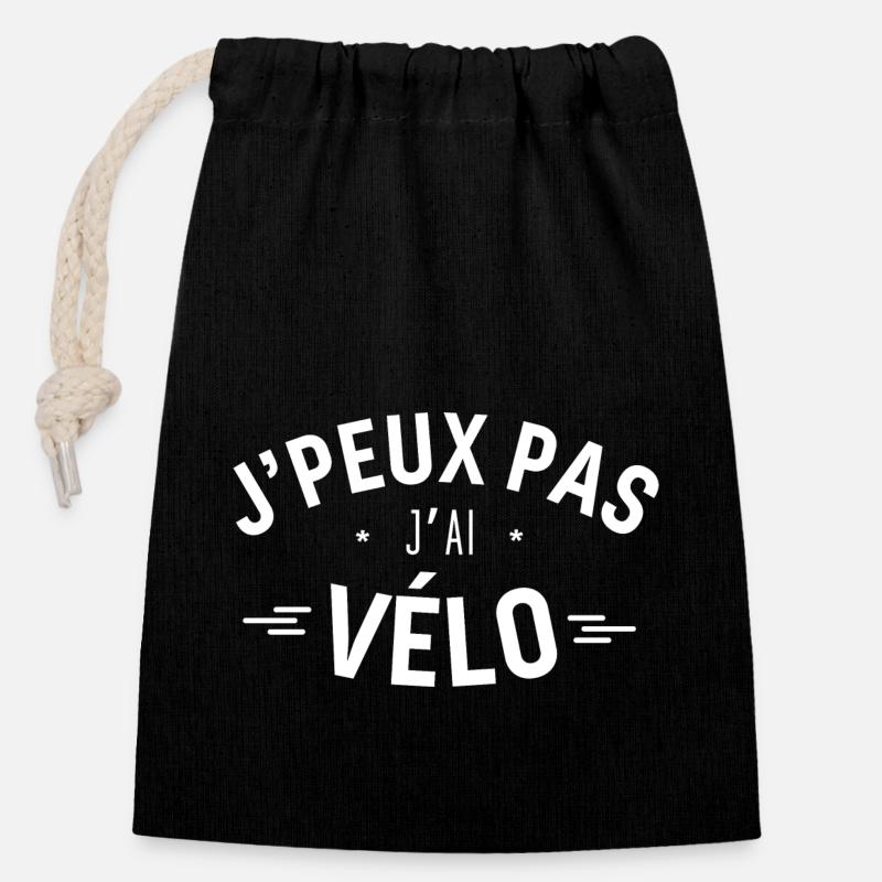J'peux pas j'ai Vélo - Sac cadeau en coton avec cordon (14 x 20 cm) - noir