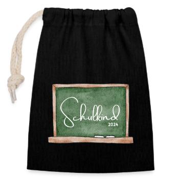 Schulkind 2024 Einschulung Geschenk Tafel - Verschließbarer Geschenkbeutel aus Baumwolle (14x20cm) - Schwarz - Vorne