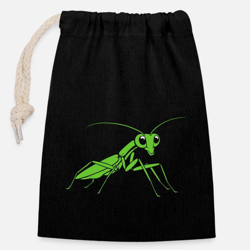 Mante religieuse - Sac cadeau en coton avec cordon (14 x 20 cm) - noir