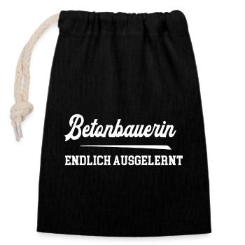 Betonbauerin Endlich Ausgelernt Lehrling Azubine - Verschließbarer Geschenkbeutel aus Baumwolle (14x20cm) - Schwarz - Vorne