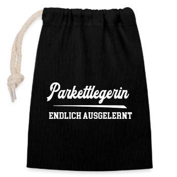 Parkettlegerin Endlich Ausgelernt Lehrling Azubine - Verschließbarer Geschenkbeutel aus Baumwolle (14x20cm) - Schwarz - Vorne
