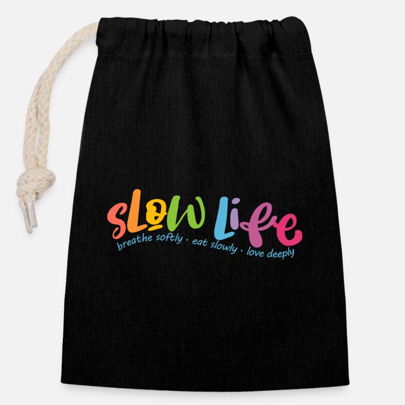 Slow Life - Sac cadeau en coton avec cordon (14 x 20 cm) - noir