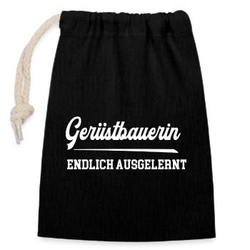 Gerüstbauerin Endlich Ausgelernt Lehrling Azubine - Verschließbarer Geschenkbeutel aus Baumwolle (14x20cm) - Schwarz - Vorne