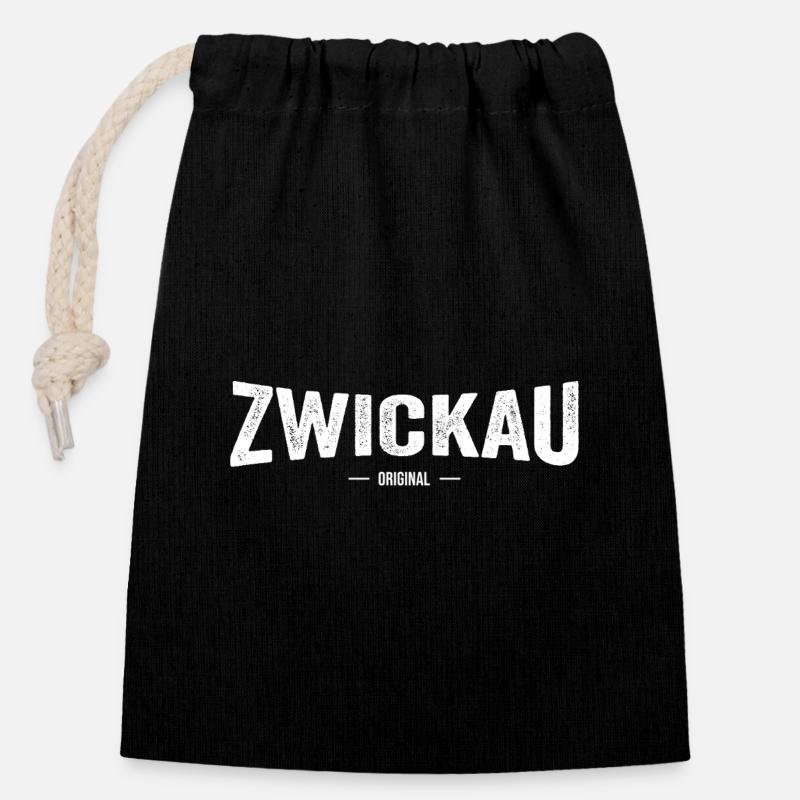 Zwickau Original - Verschließbarer Geschenkbeutel aus Baumwolle (14x20cm) - Schwarz