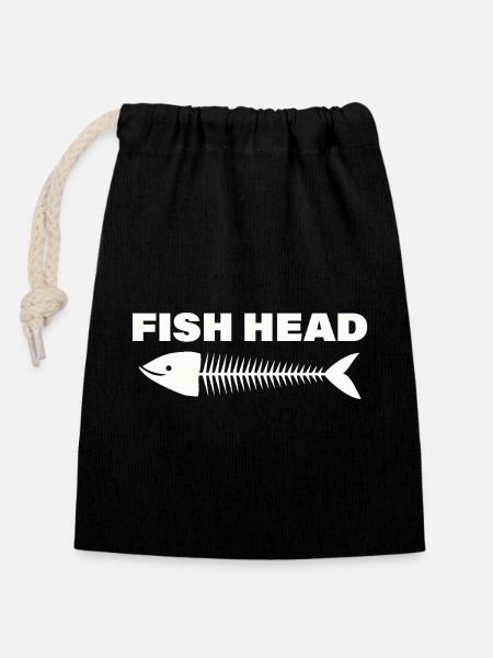 FISH HEAD - Verschließbarer Geschenkbeutel aus Baumwolle (14x20cm) - Schwarz