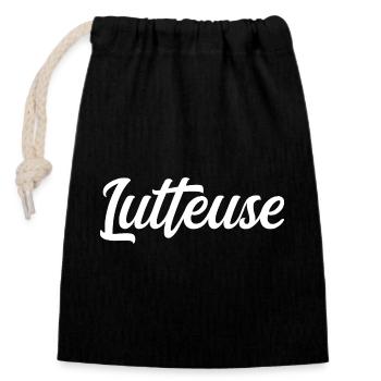 Lutteuse  - Sac cadeau en coton avec cordon (14 x 20 cm) - noir - Devant