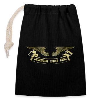 Légende avec la bannière des ailes d’ange doré - Sac cadeau en coton avec cordon (14 x 20 cm) - noir - Devant