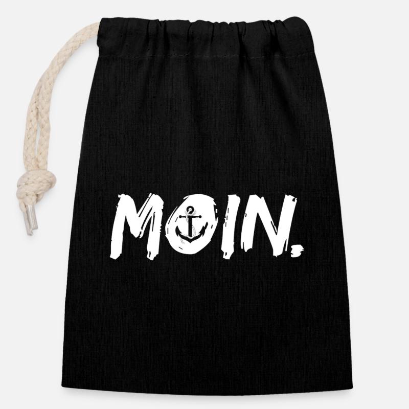 Bonjour! - Sac cadeau en coton avec cordon (14 x 20 cm) - noir