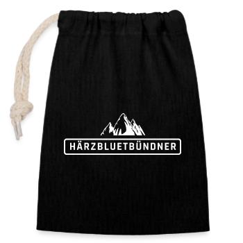 Härzbluetbündner, Stolzer Bündner aus Graubünden - Verschließbarer Geschenkbeutel aus Baumwolle (14x20cm) - Schwarz - Vorne