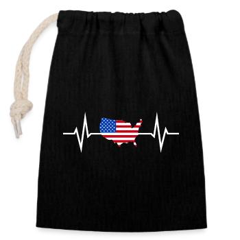 USA Heartbeat American Flag America Fan - Sac cadeau en coton avec cordon (14 x 20 cm) - noir - Devant