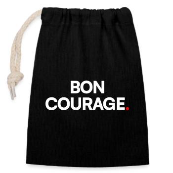 BON COURAGE | Expression humour minimaliste - Sac cadeau en coton avec cordon (14 x 20 cm) - noir - Devant