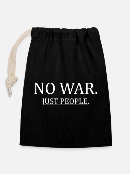 Pas de guerre, juste des gens Déclaration de paix minimaliste - Sac cadeau en coton avec cordon (14 x 20 cm) - noir