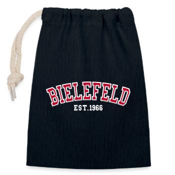 Bielefeld Est. 1966 - Closable cotton gift bag (14x20cm) - navy - Front