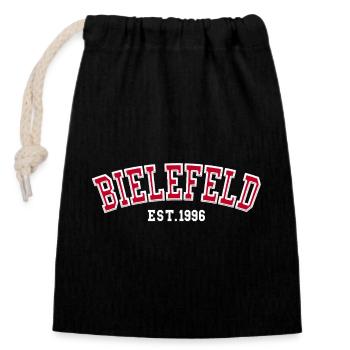 Bielefeld gegründet 1996 - Verschließbarer Geschenkbeutel aus Baumwolle (14x20cm) - Schwarz - Vorne