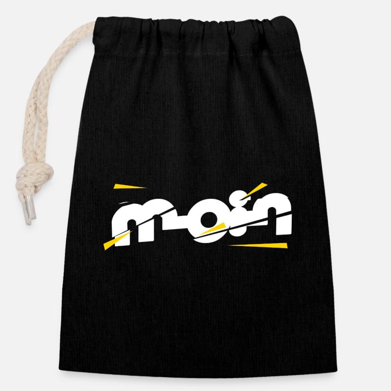 Bonjour - Sac cadeau en coton avec cordon (14 x 20 cm) - noir