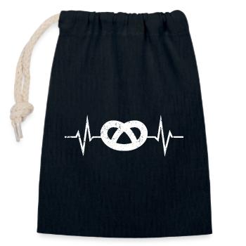 Pretzel ECG Battement de cœur Amour bretzel bretzel - Sac cadeau en coton avec cordon (14 x 20 cm) - bleu marine - Devant