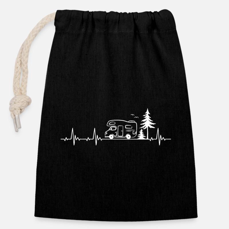 Wohnmobil Wohnwagen Camping Wald Herzschlag - Verschließbarer Geschenkbeutel aus Baumwolle (14x20cm) - Schwarz