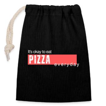 C’est bien de manger de la pizza tous les jours. Drôle de dicton - Sac cadeau en coton avec cordon (14 x 20 cm) - noir - Devant