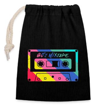 80s 90s Cassette Mixtape Retro Funny - Closable cotton gift bag (14x20cm) - black - Front