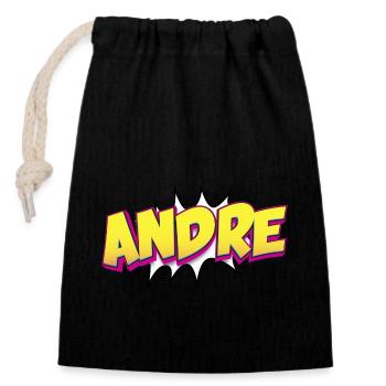 Andre Nom personnalisé Style de bande dessinée Pop Art, André - Sac cadeau en coton avec cordon (14 x 20 cm) - noir - Devant