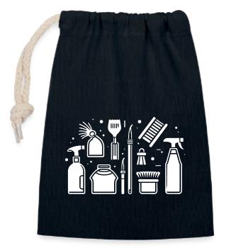 Humou ménage - Sac cadeau en coton avec cordon (14 x 20 cm) - bleu marine - Devant