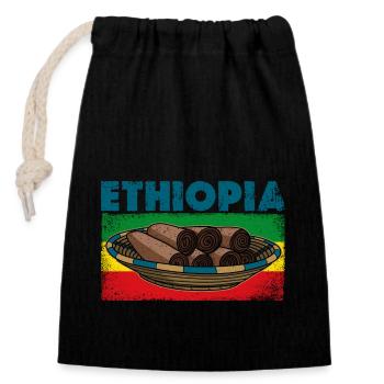 Fladenbrot Injera Teffmehl Äthiopien Afrika - Verschließbarer Geschenkbeutel aus Baumwolle (14x20cm) - Schwarz - Vorne
