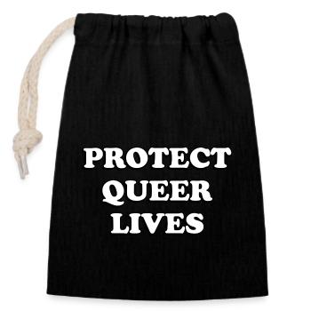 Protect Queer Lives - Closable cotton gift bag (14x20cm) - black - Front