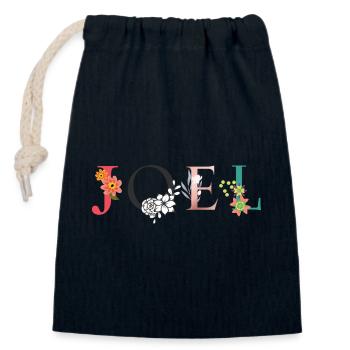 JOEL Art du nom avec des fleurs brodées - Sac cadeau en coton avec cordon (14 x 20 cm) - bleu marine - Devant