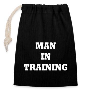Man in Training - Sac cadeau en coton avec cordon (14 x 20 cm) - noir - Devant