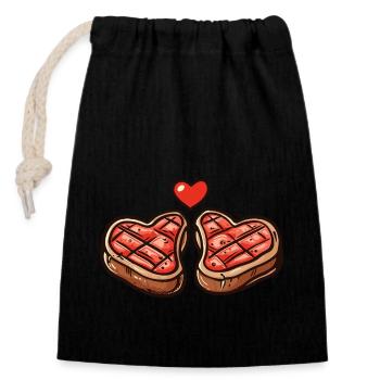 Steak Fleisch Grillen Paar Liebe Herz - Verschließbarer Geschenkbeutel aus Baumwolle (14x20cm) - Schwarz - Vorne