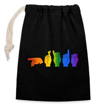 ASL Pride I - Farben der Pride-Flagge - Verschließbarer Geschenkbeutel aus Baumwolle (14x20cm) - Schwarz - Vorne