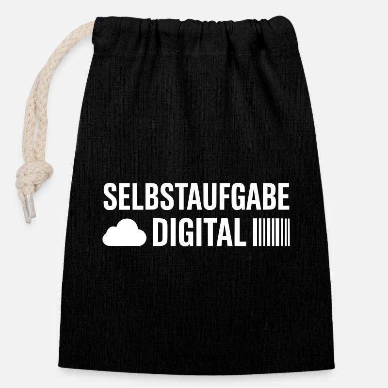 DIGITAL SELF-ABANDONMENT – PORTABLE CONTRADICTION - Closable cotton gift bag (14x20cm) - black