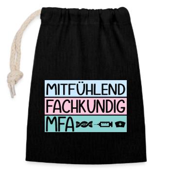 MFA Fachkundig Medizinische Fachangestellte - Verschließbarer Geschenkbeutel aus Baumwolle (14x20cm) - Schwarz - Vorne