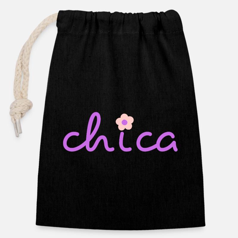 Fleur de chica - Sac cadeau en coton avec cordon (14 x 20 cm) - noir