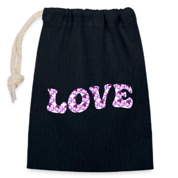 Motif d’amour avec des fleurs lilas - Sac cadeau en coton avec cordon (14 x 20 cm) - bleu marine - Devant