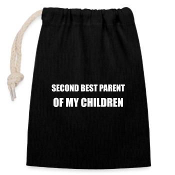 Deuxième meilleur parent - Sac cadeau en coton avec cordon (14 x 20 cm) - noir - Devant