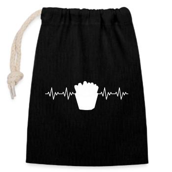 Frites Frites Frites Frites Frites ECG Rythme cardiaque - Sac cadeau en coton avec cordon (14 x 20 cm) - noir - Devant